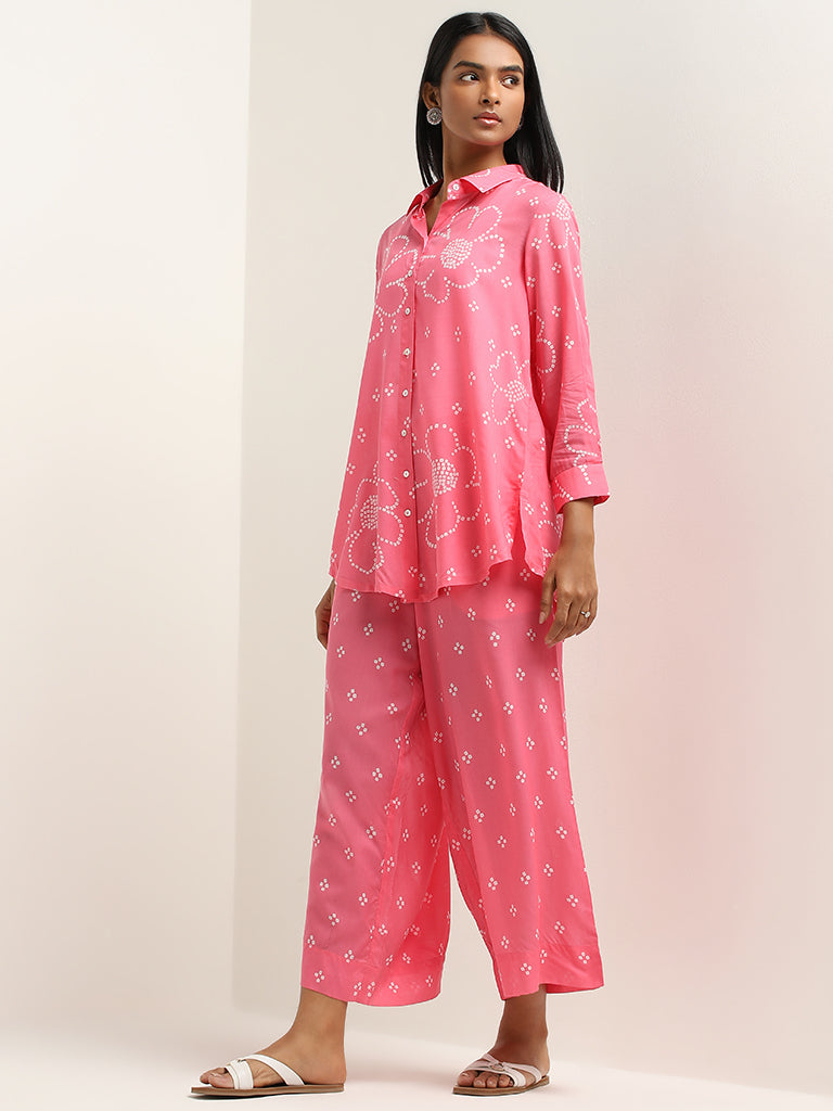 Utsa Fuchsia Bandhani Design Straight Cotton Tunic