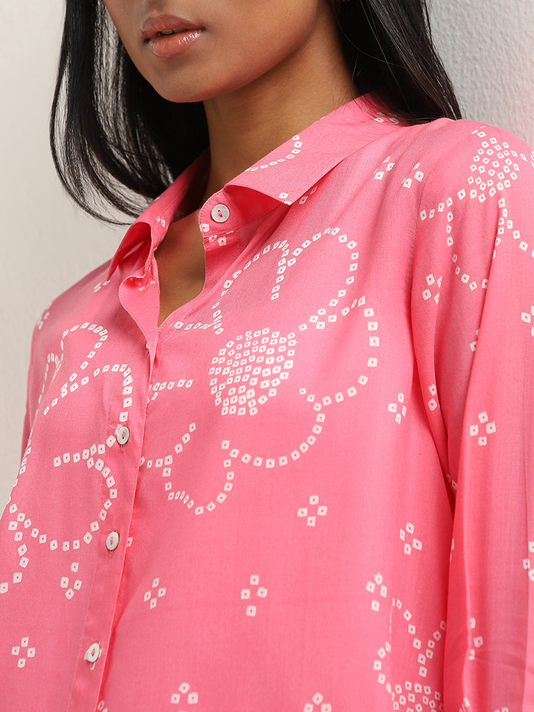 Utsa Fuchsia Bandhani Design Straight Cotton Tunic