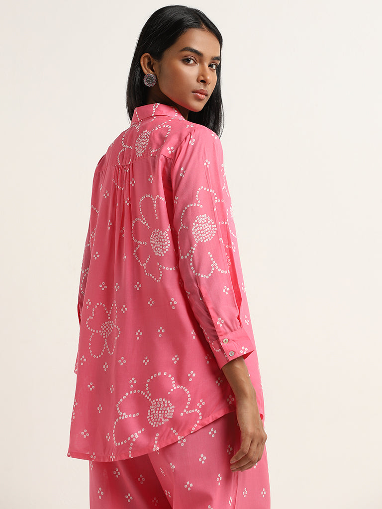 Utsa Fuchsia Bandhani Design Straight Cotton Tunic