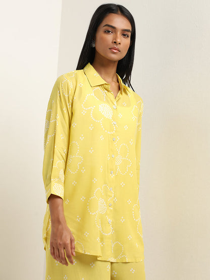 Utsa Yellow Bandhani Design Straight Cotton Tunic