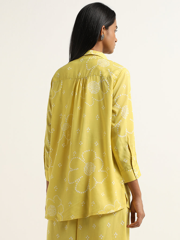 Utsa Yellow Bandhani Design Straight Cotton Tunic