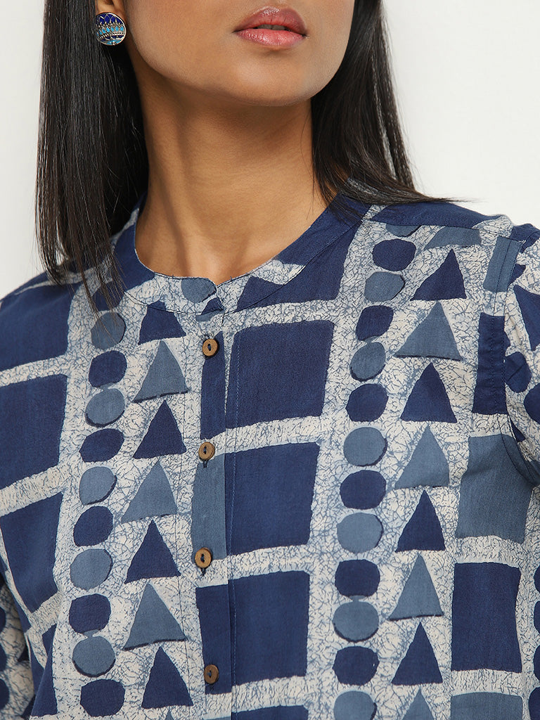 Utsa Indigo Geometrical Design Ethnic Tunic