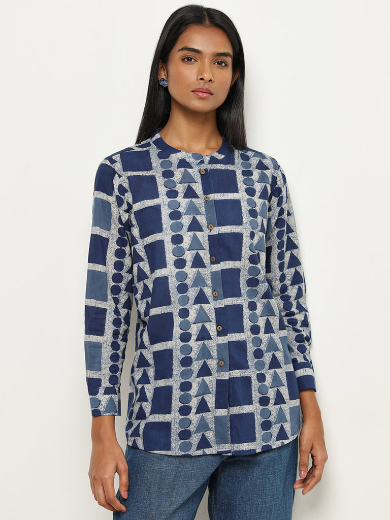 Utsa Indigo Geometrical Design Ethnic Tunic