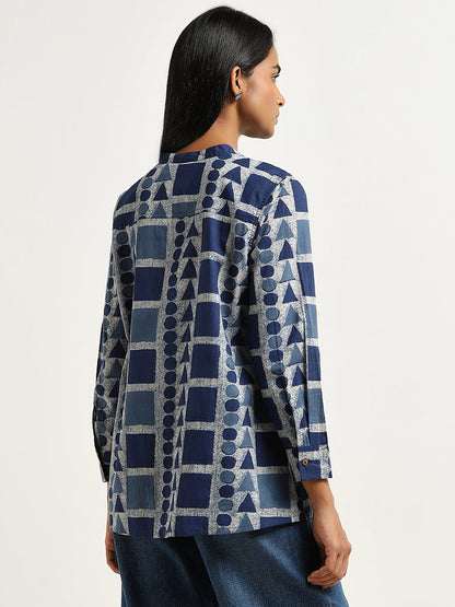 Utsa Indigo Geometrical Design Ethnic Tunic