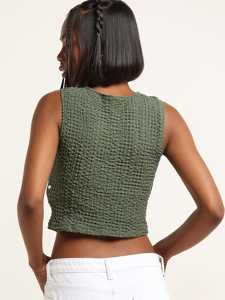 Nuon Olive Ribbed Crop Top