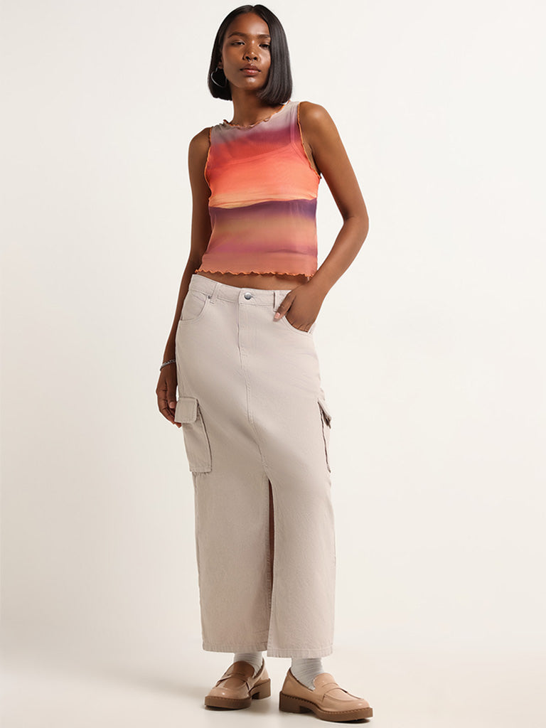 Nuon Orange Mesh Crop Top