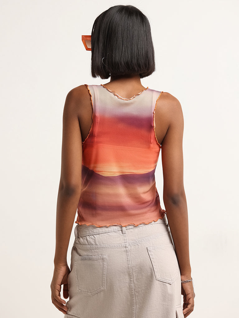 Nuon Orange Mesh Crop Top