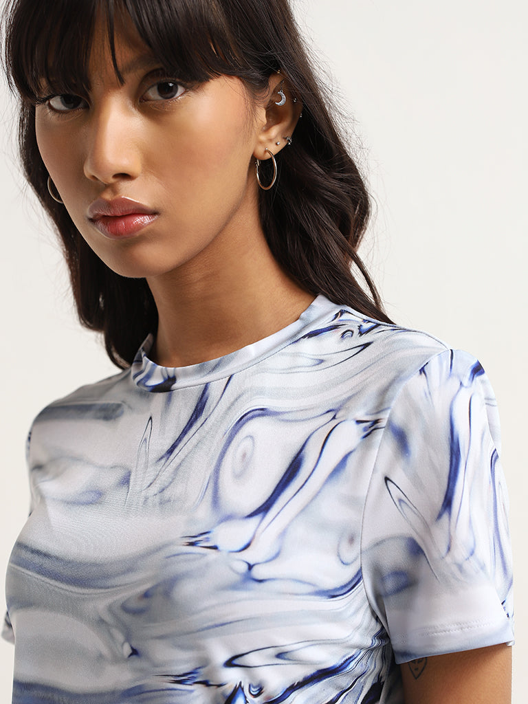 Nuon Blue Marble Print Top