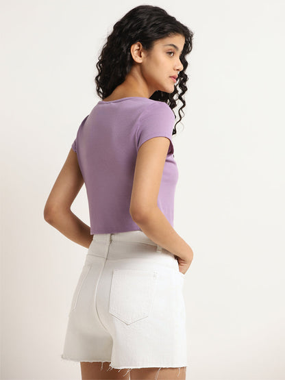 Nuon Lavender Ribbed Crop Top