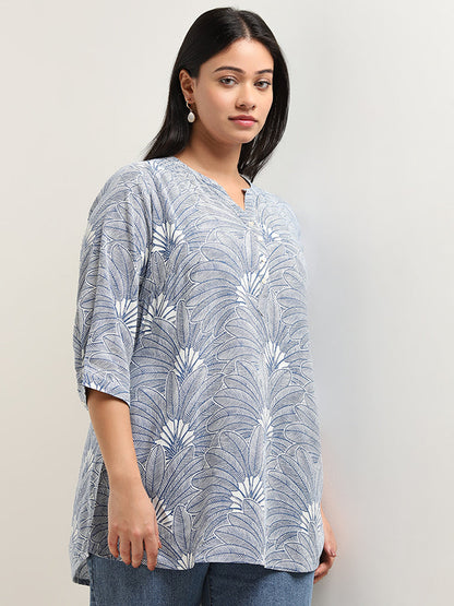 Diza Indigo Leaf Design Straight Kurti