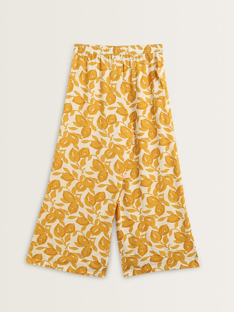 Utsa Yellow Floral Printed Mid-Rise Palazzos