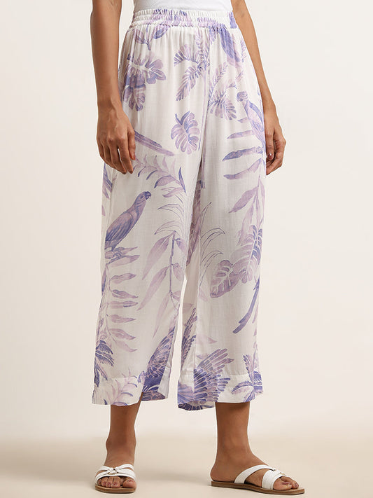 Utsa Lilac Foliage Printed High-Rise Palazzos