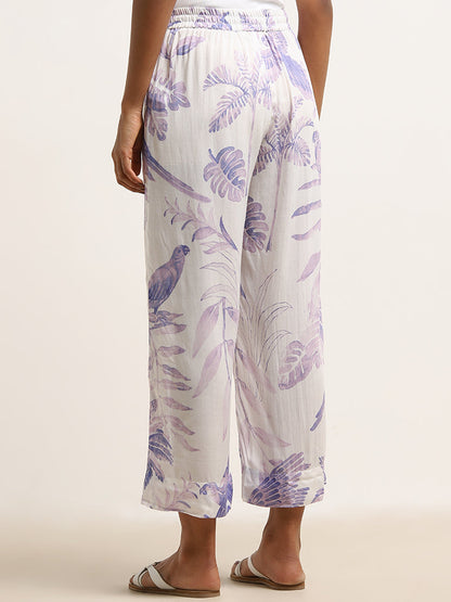 Utsa Lilac Foliage Printed High-Rise Palazzos