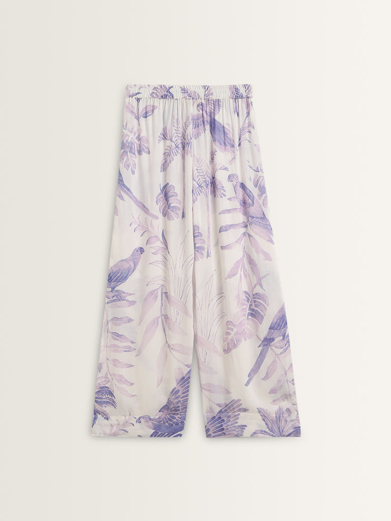 Utsa Lilac Foliage Printed High-Rise Palazzos