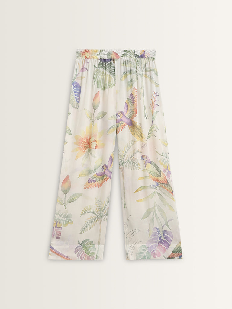 Utsa Multicolour Foliage Printed High-Rise Palazzos