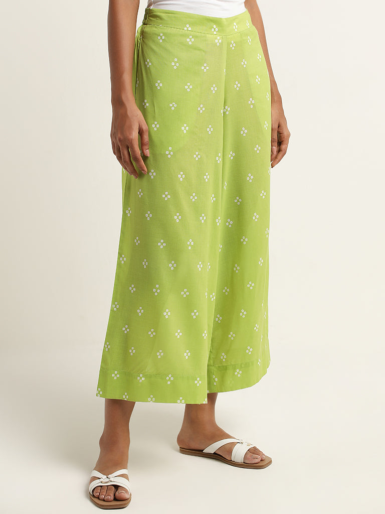 Utsa Green Bandhani Printed Mid-Rise Palazzos