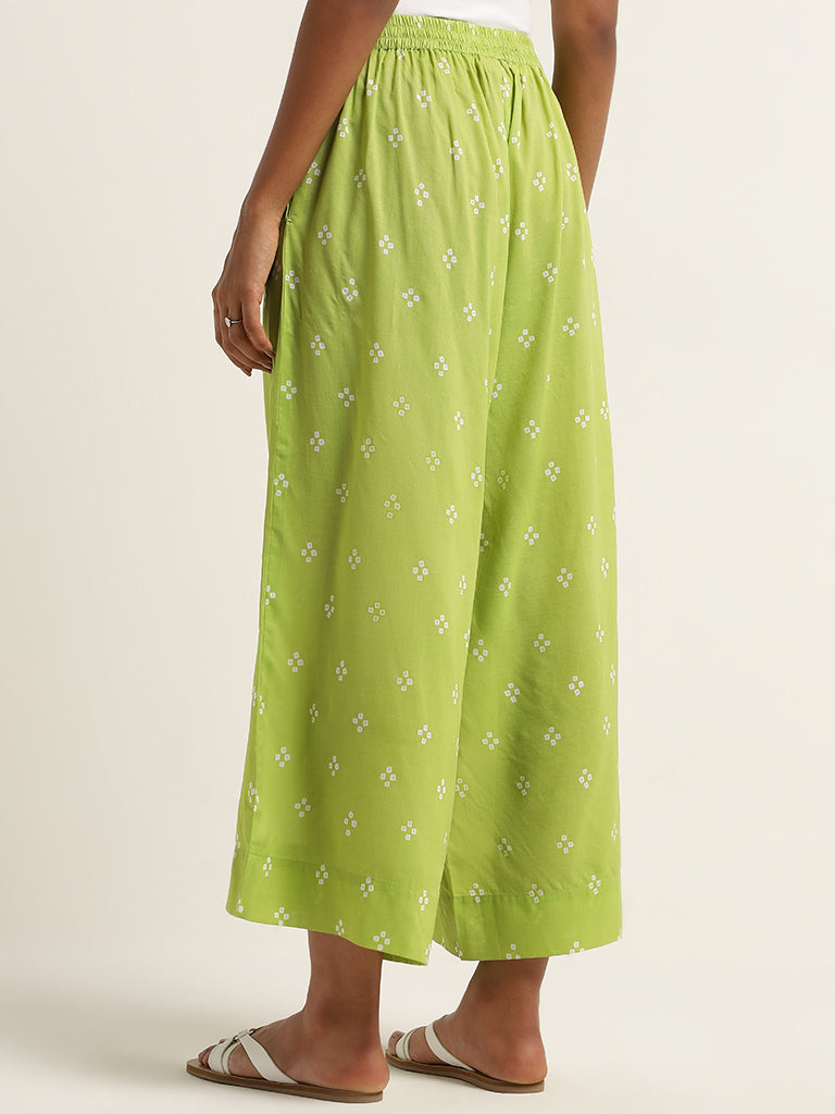 Utsa Green Bandhani Printed Mid-Rise Palazzos