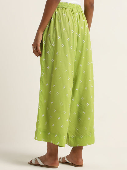 Utsa Green Bandhani Printed Mid-Rise Palazzos