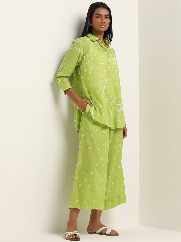 Utsa Green Bandhani Printed Mid-Rise Palazzos