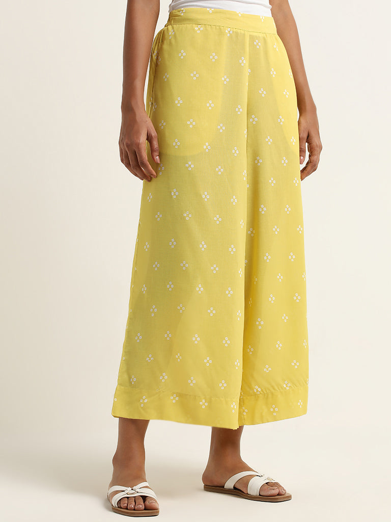 Utsa Yellow Bandhani Printed Mid-Rise Palazzos