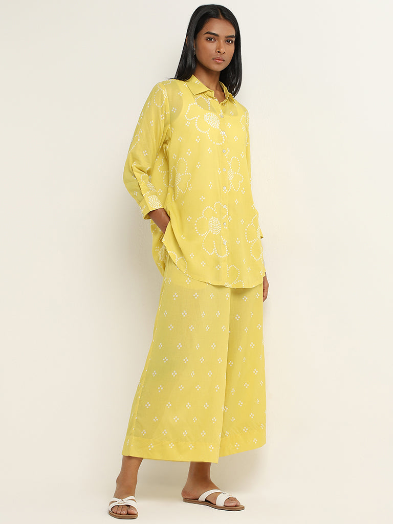 Utsa Yellow Bandhani Printed Mid-Rise Palazzos