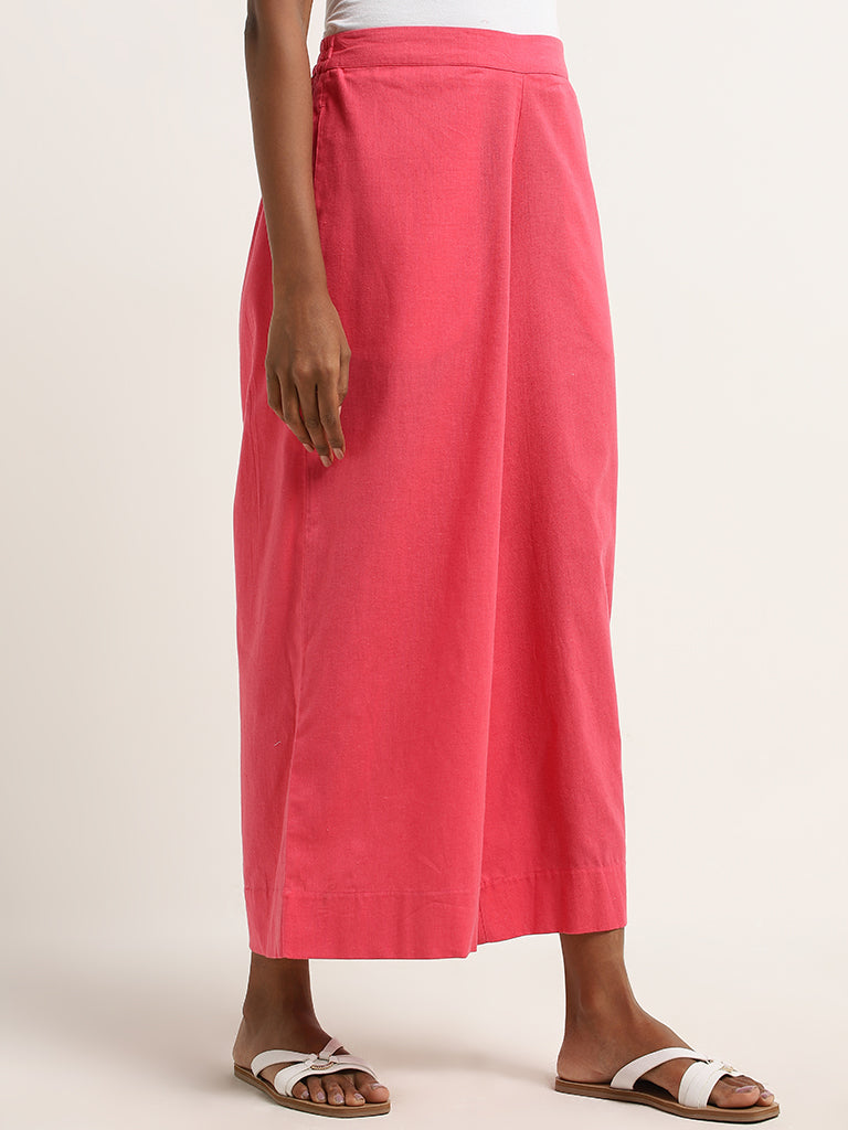 Utsa Fuchsia Mid-Rise Cotton Blend Palazzos