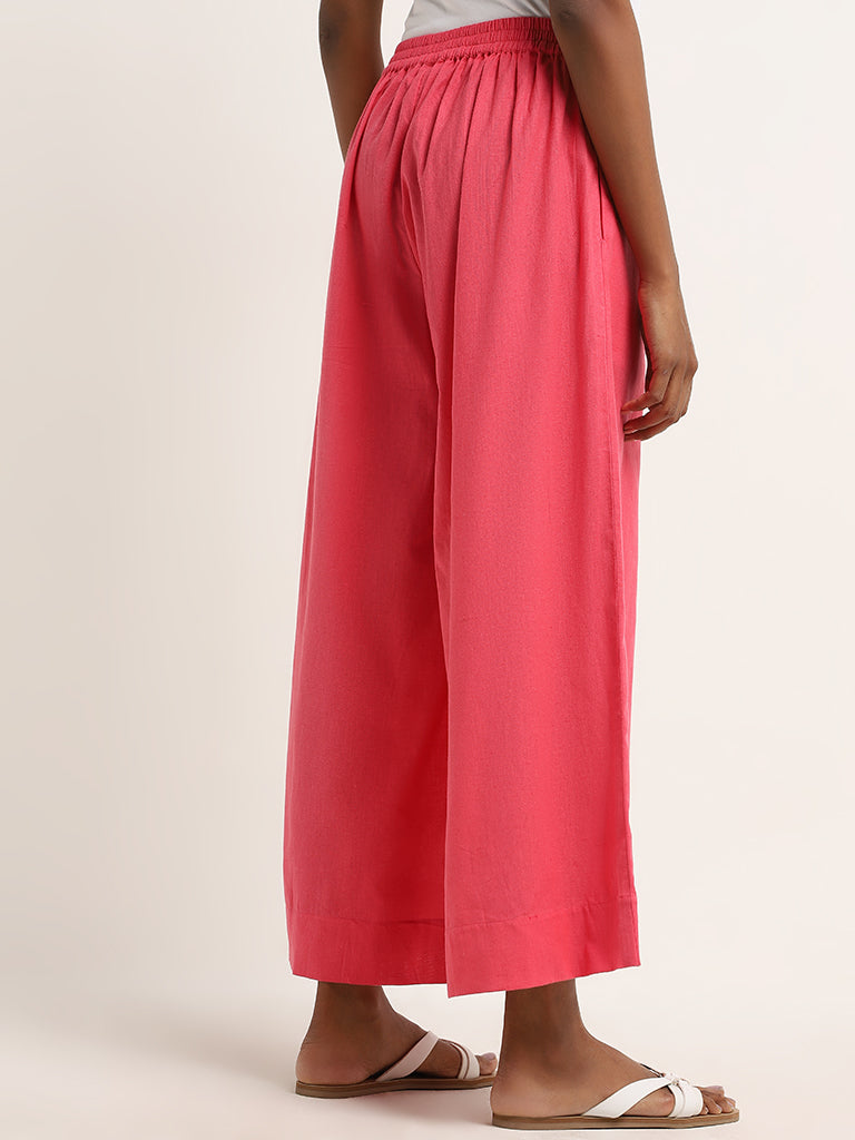 Utsa Fuchsia Mid-Rise Cotton Blend Palazzos