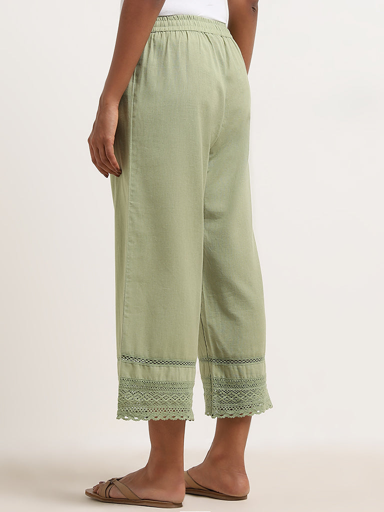 Utsa Sage Crochet-Detailed High-Rise Cotton Blend Palazzos