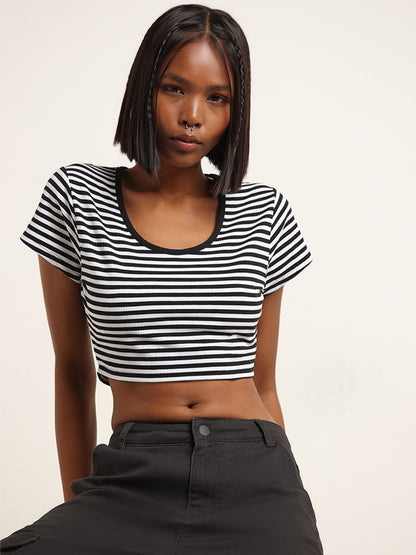 Nuon Black & White Striped Crop Top