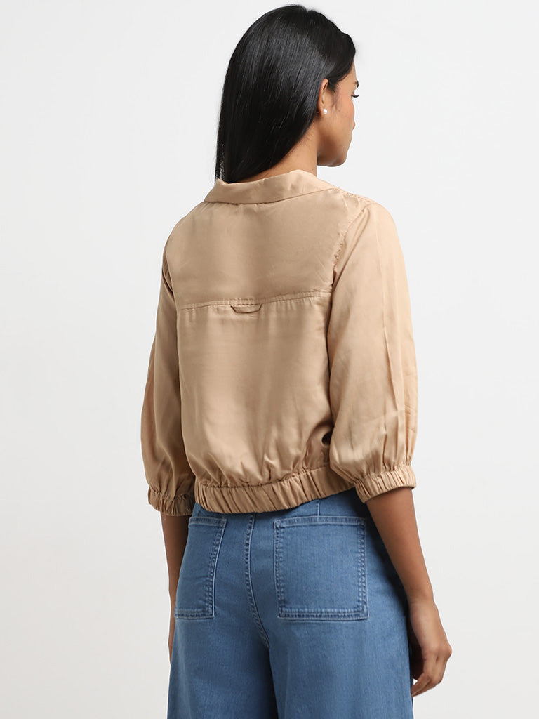 LOV Beige Solid Cropped Blouse