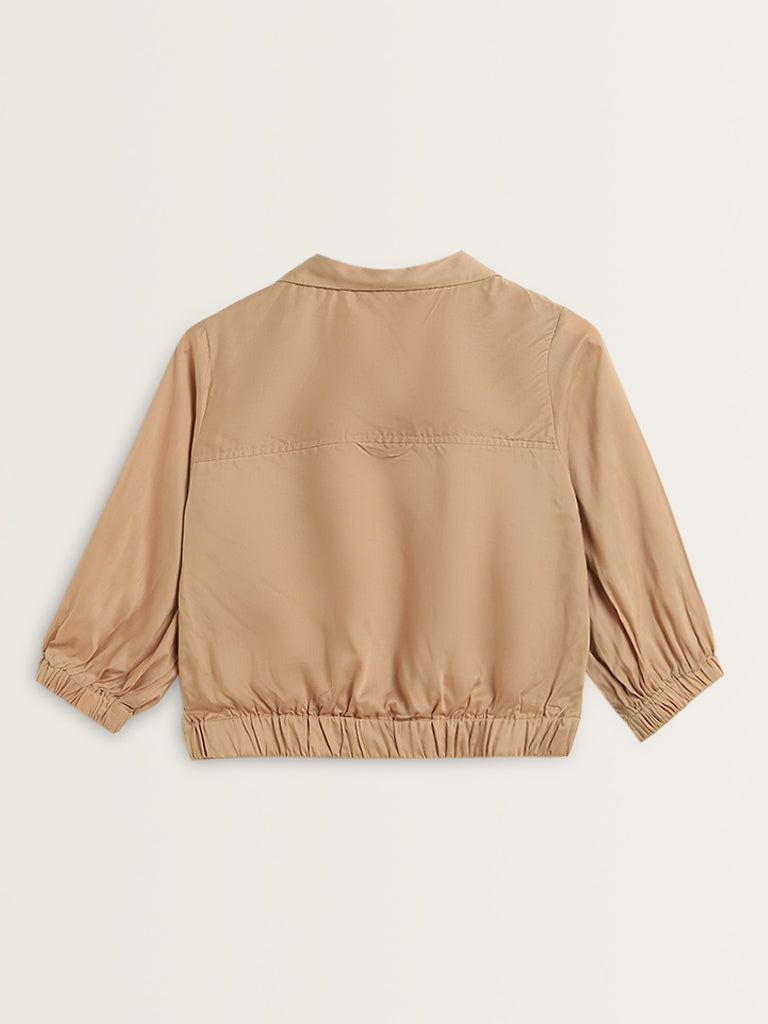 LOV Beige Solid Cropped Blouse