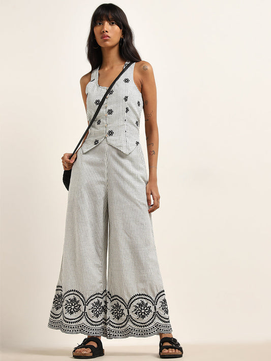 Bombay Paisley Grey Checkered Cotton Blend Palazzos