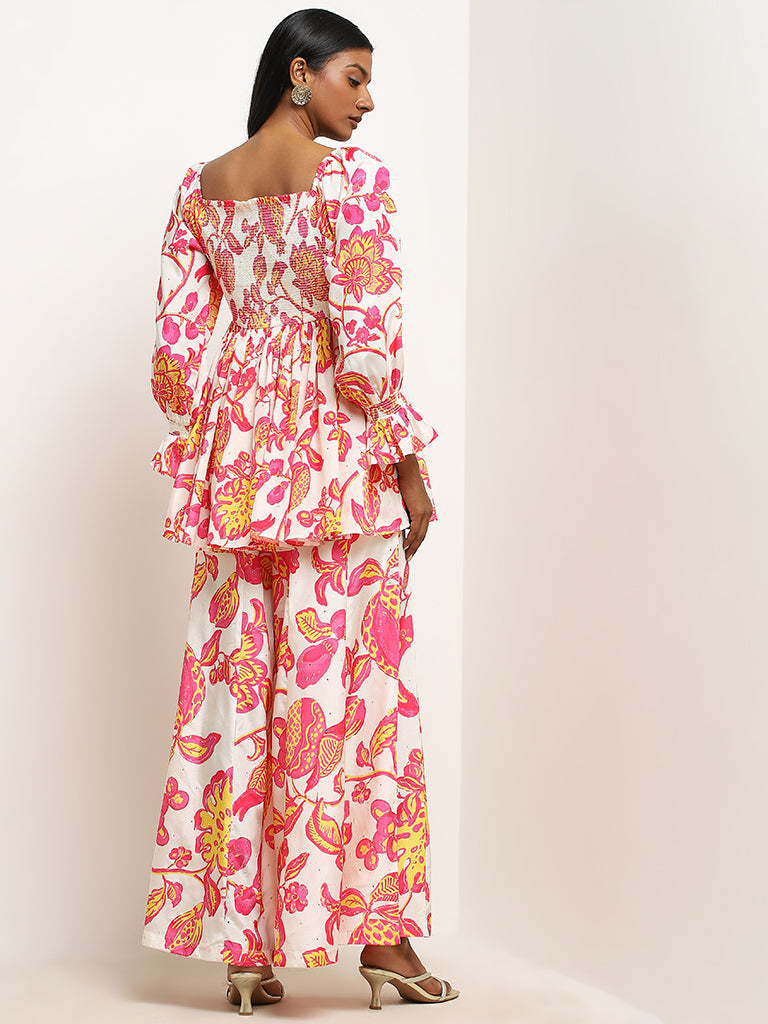 Vark Pink Floral Peplum Top Set