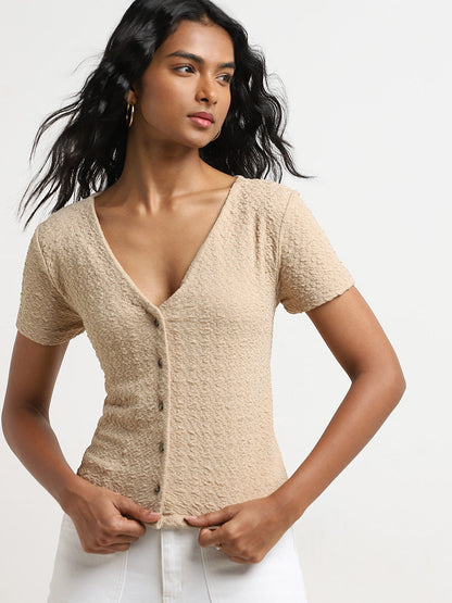 LOV Beige Textured Blouse