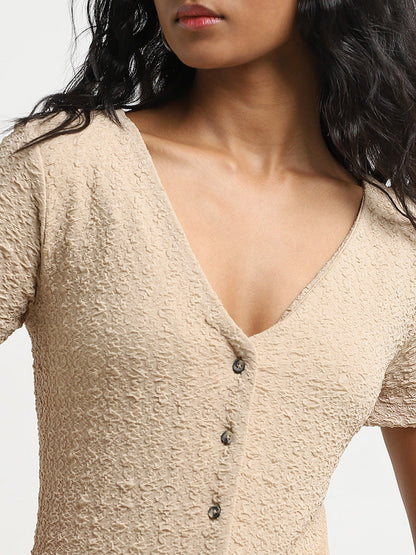 LOV Beige Textured Blouse