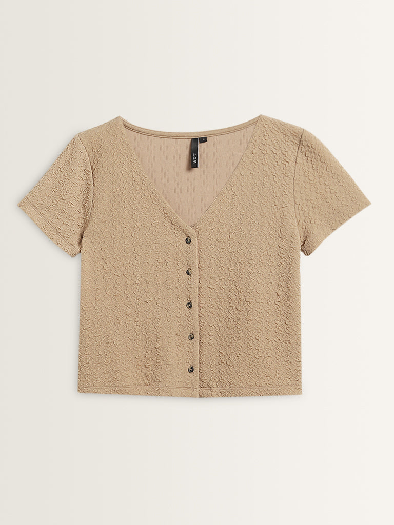 LOV Beige Textured Blouse