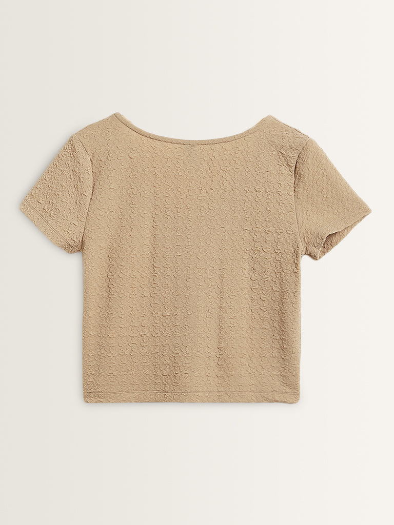 LOV Beige Textured Blouse