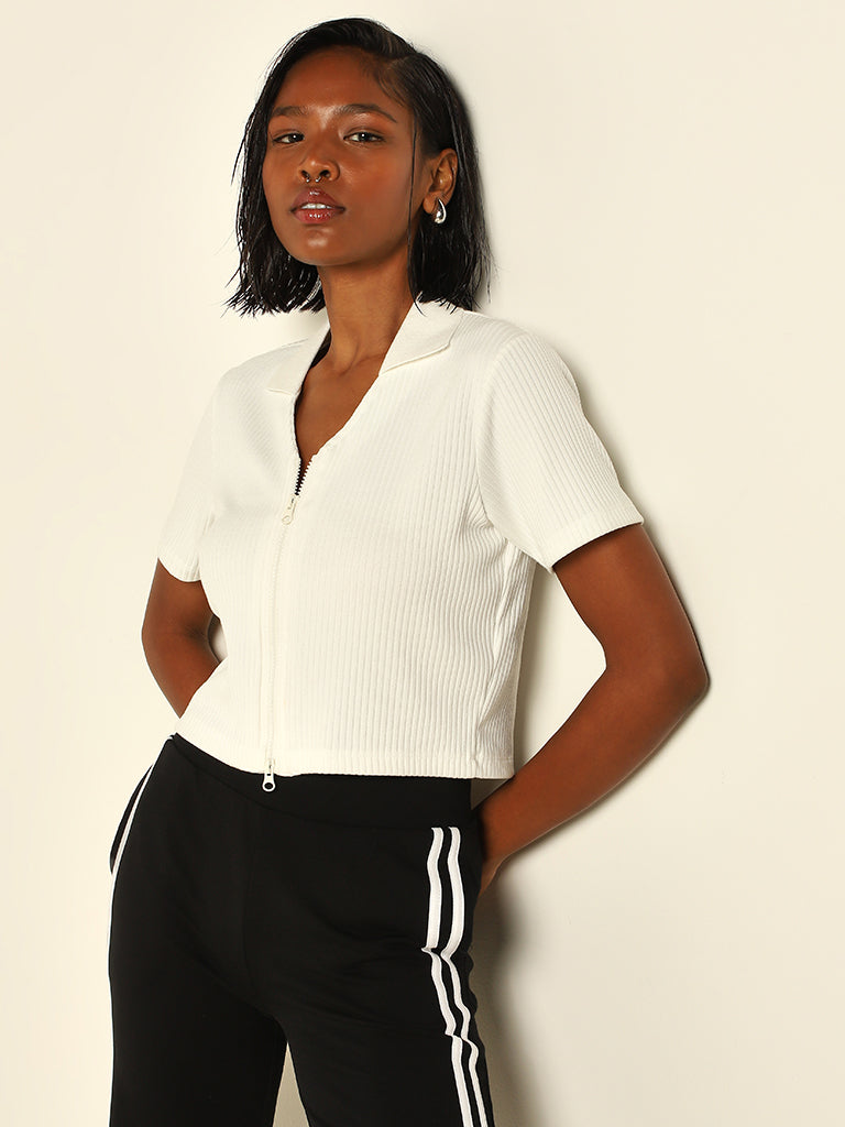 Studiofit White Zip-Up Top