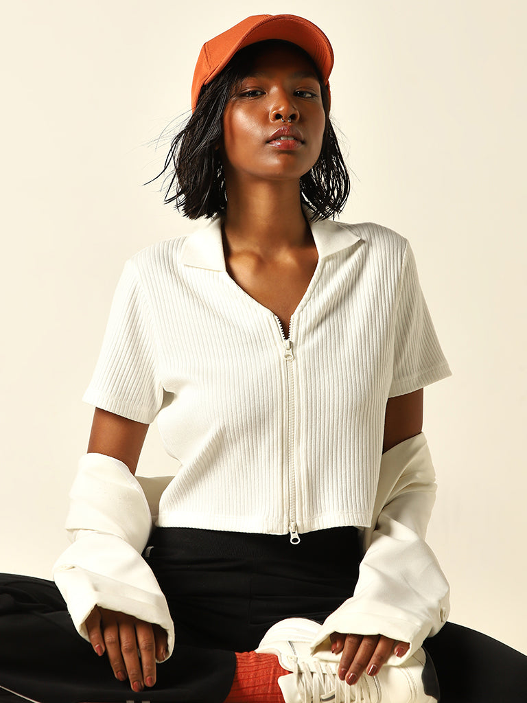 Studiofit White Zip-Up Top