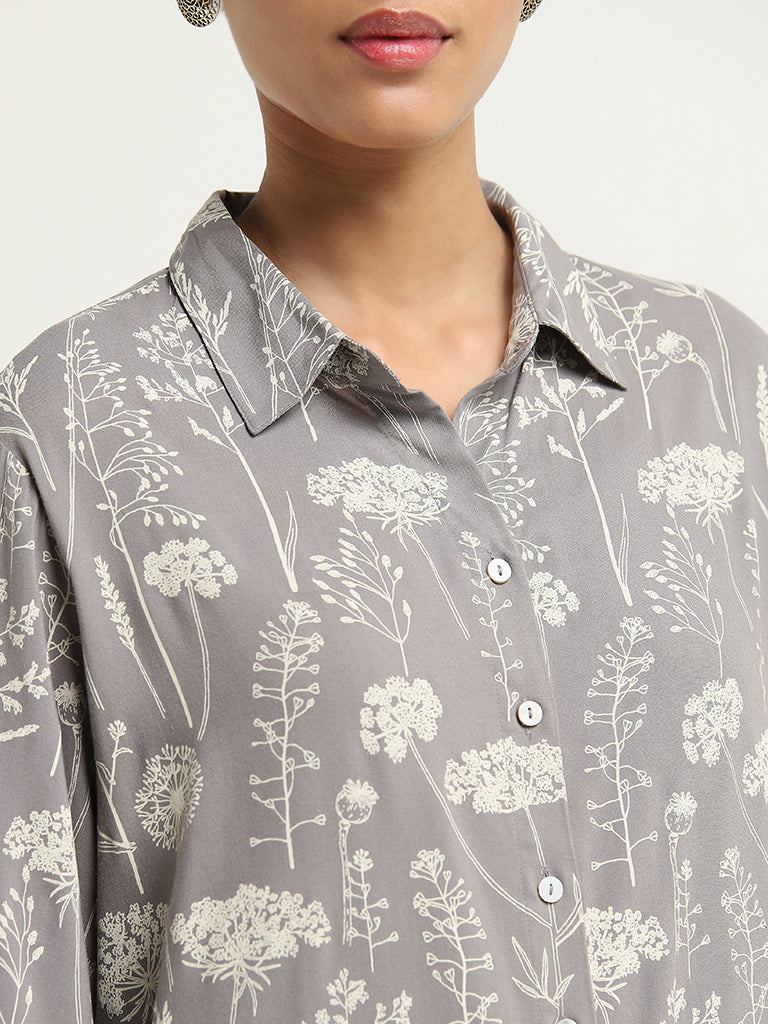 Utsa Grey Floral Printed Straight Tunic