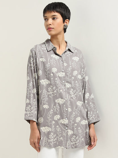 Utsa Grey Floral Printed Straight Tunic