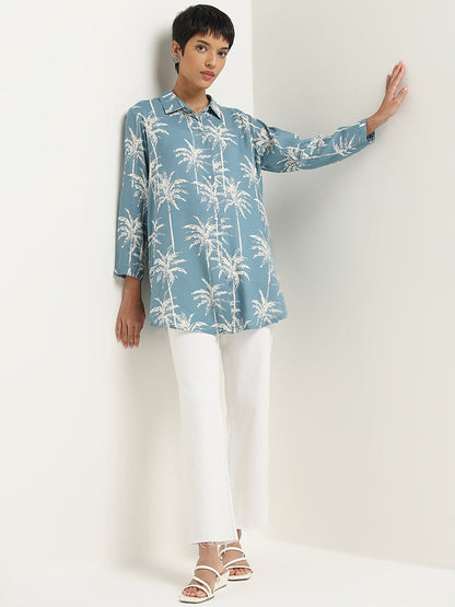 Utsa Blue Tropical Inspired Straight Tunic