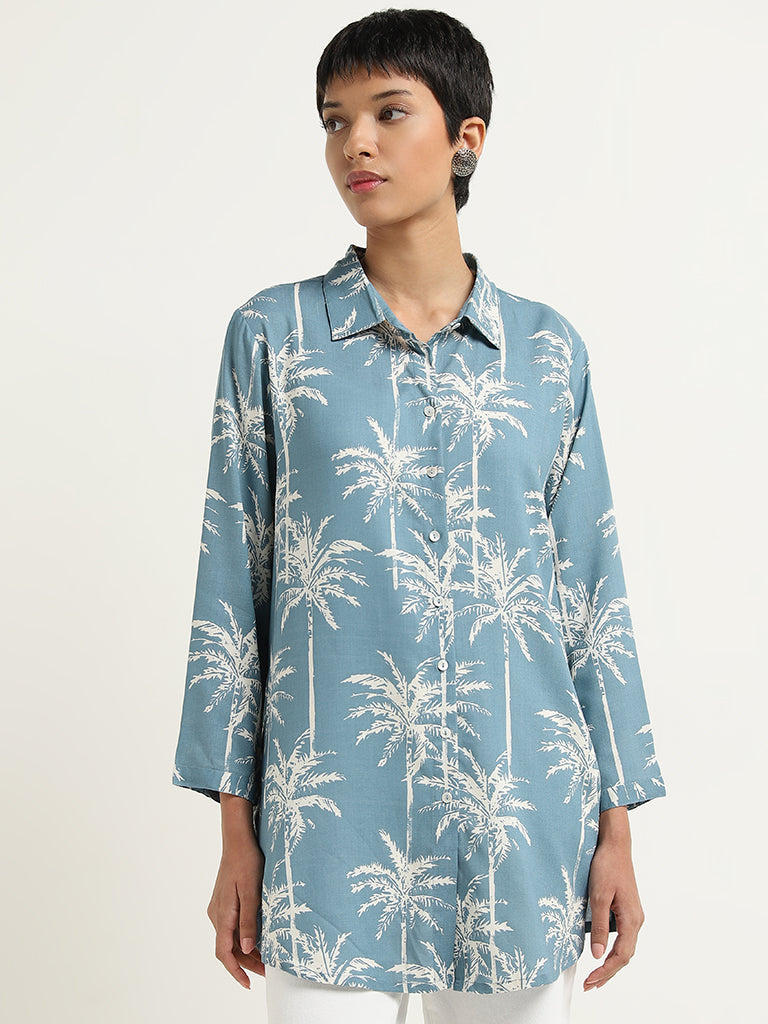 Utsa Blue Tropical Inspired Straight Tunic