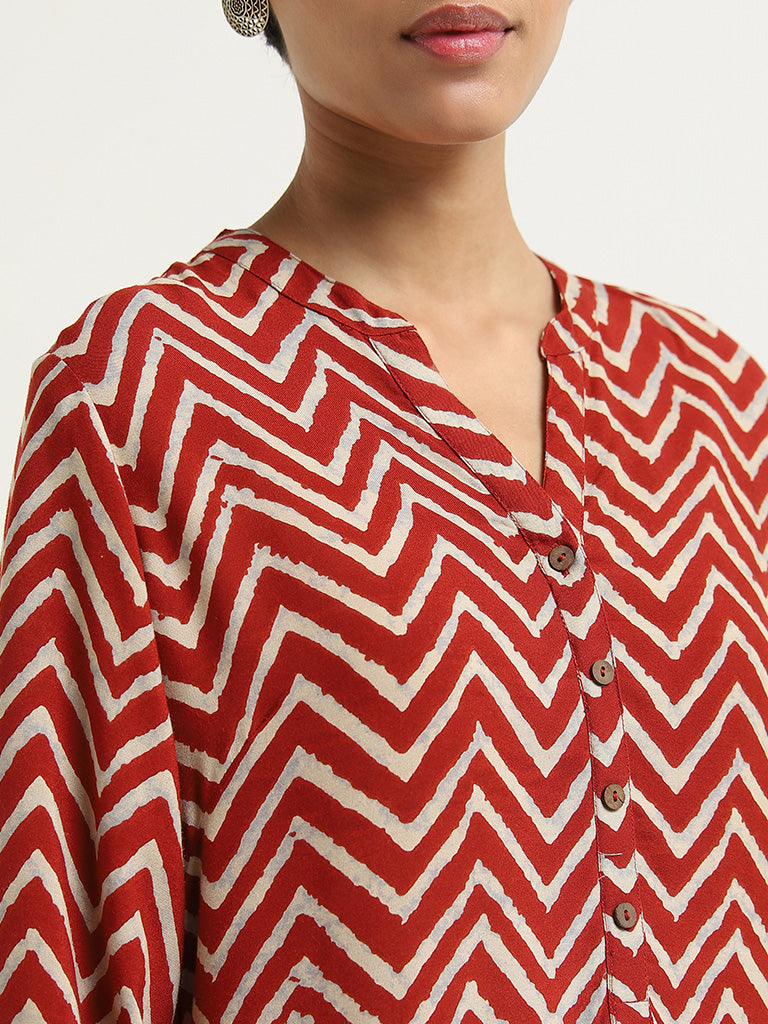 Utsa Red Chevron Pattern Straight Kurti