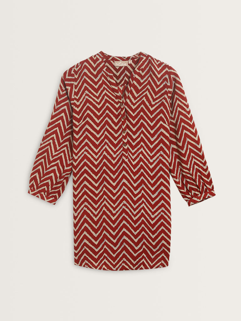 Utsa Red Chevron Pattern Straight Kurti