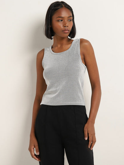 Studiofit Black & White Ribbed Cotton Top