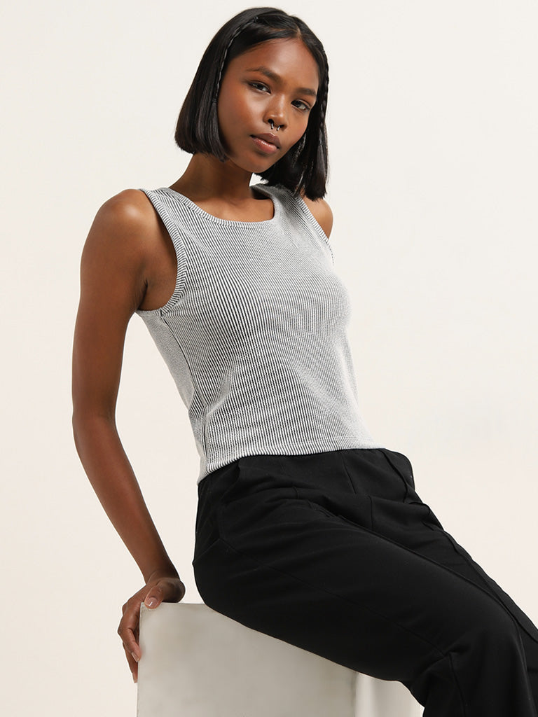 Studiofit Black & White Ribbed Cotton Top