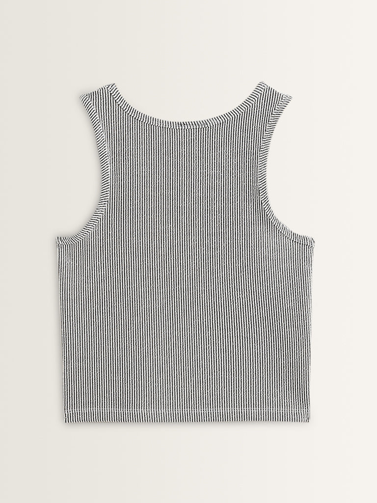 Studiofit Black & White Ribbed Cotton Top