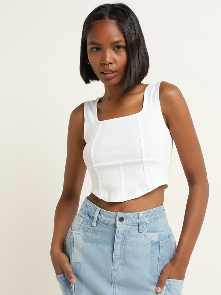 Nuon White Corset-Style Cotton Blend Top