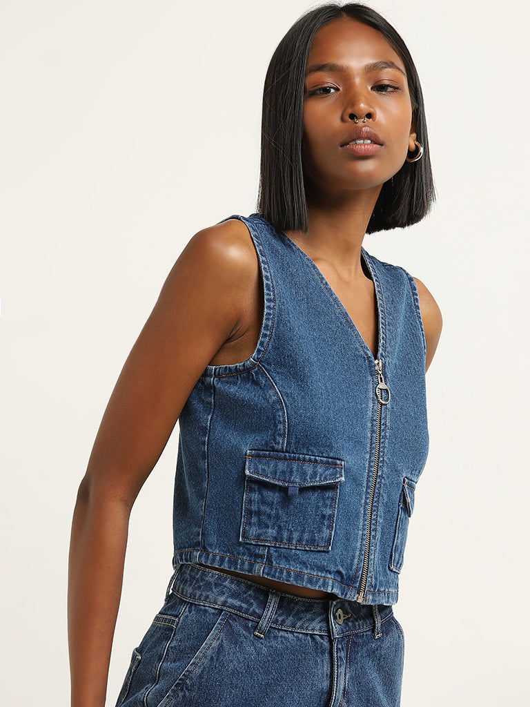 Nuon Dark Blue Denim Top